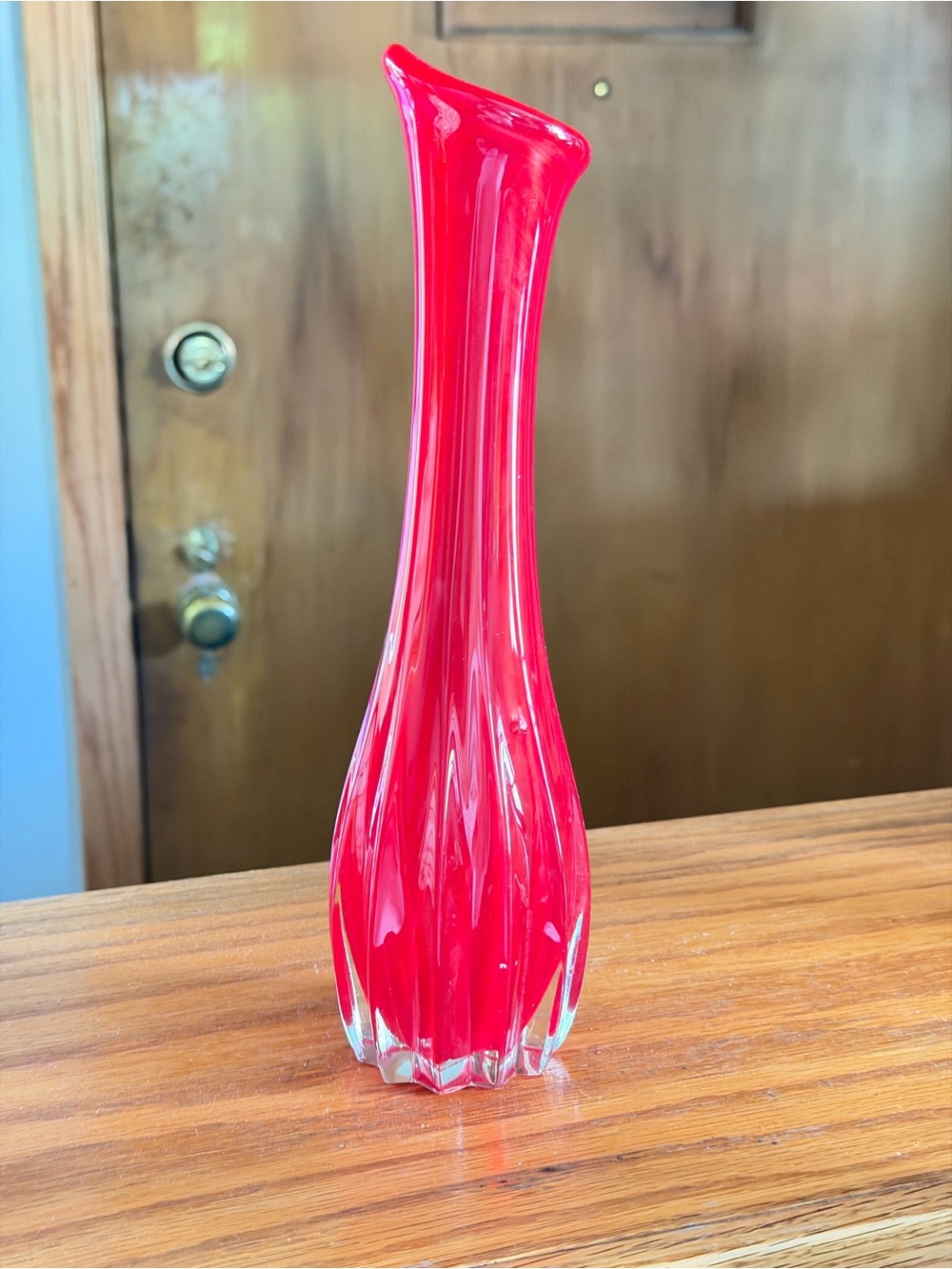 Vintage Red Glass Swung Vase - Elegant Tall Accent Vase